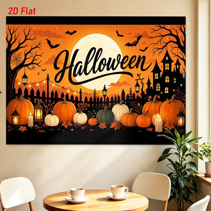 Pumpkin Lantern Halloween - Autumn Halloween Pumpkin Castle Tapestry Full
