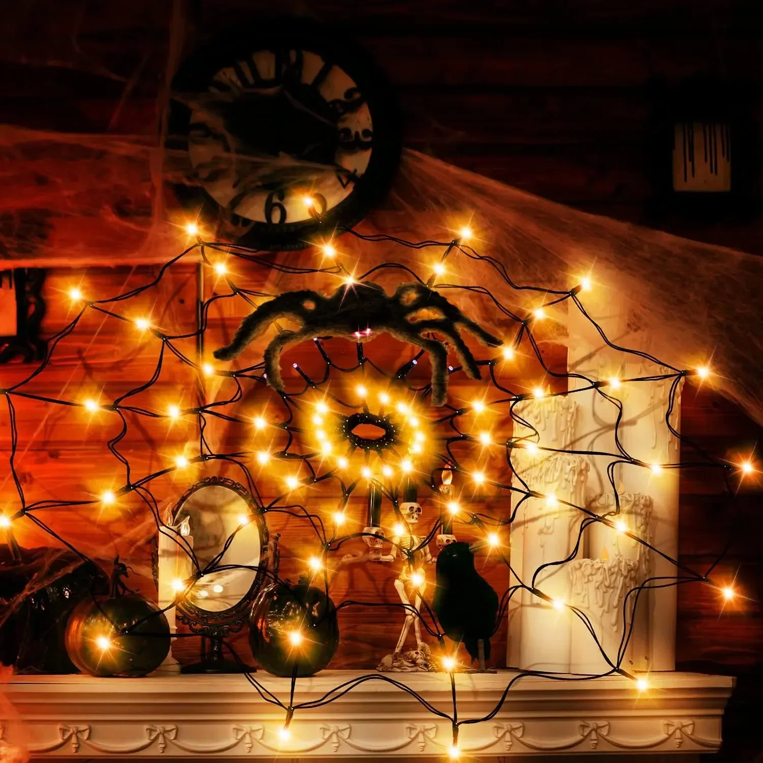 1-4PCS Halloween Spider Web LE - Halloween Led String Lights Orange recension och pris