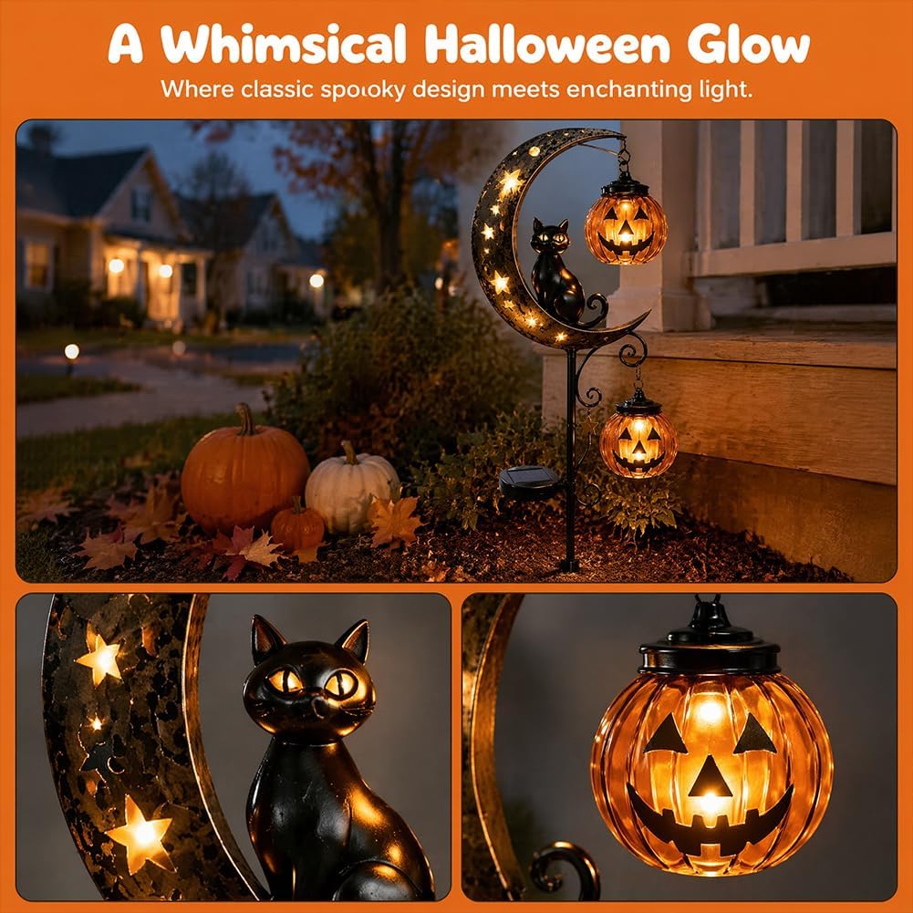 Solar Halloween Black Cat Pump - Halloween Pumpkin Decor Led recension och pris